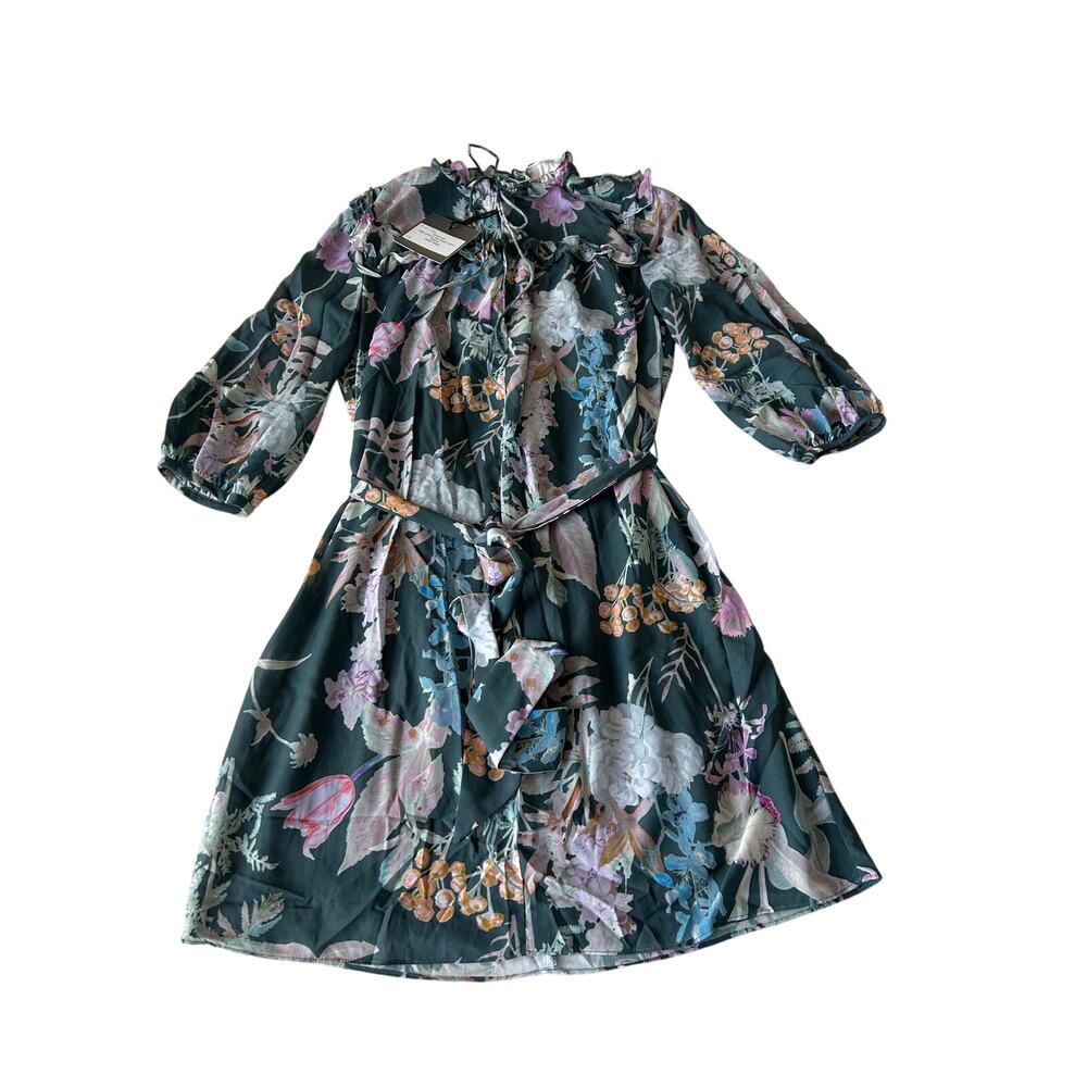 Cooper St Shift Dress Women's Green Floral Pine Grove Tie Waist Size 4 NWT